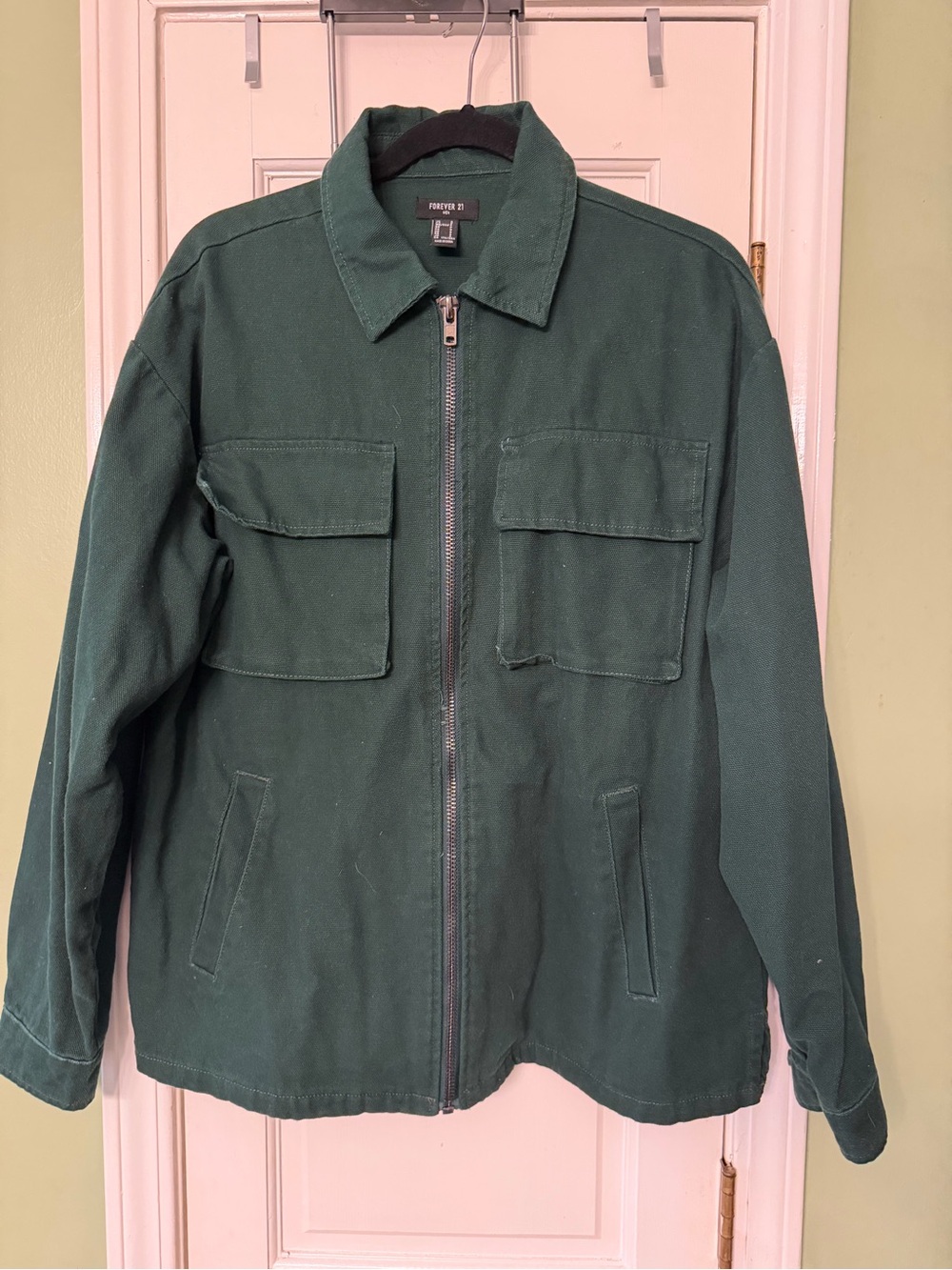 Forever 21 Men's Forest Green Military Zip Utility Jacket